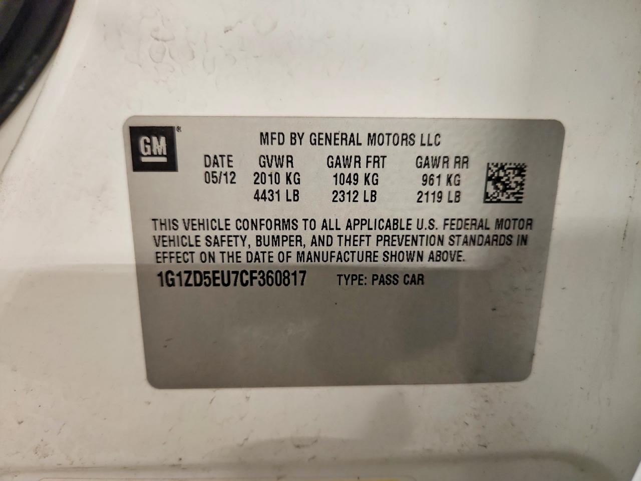 2012 Chevrolet Malibu 2lt White vin: 1G1ZD5EU7CF360817