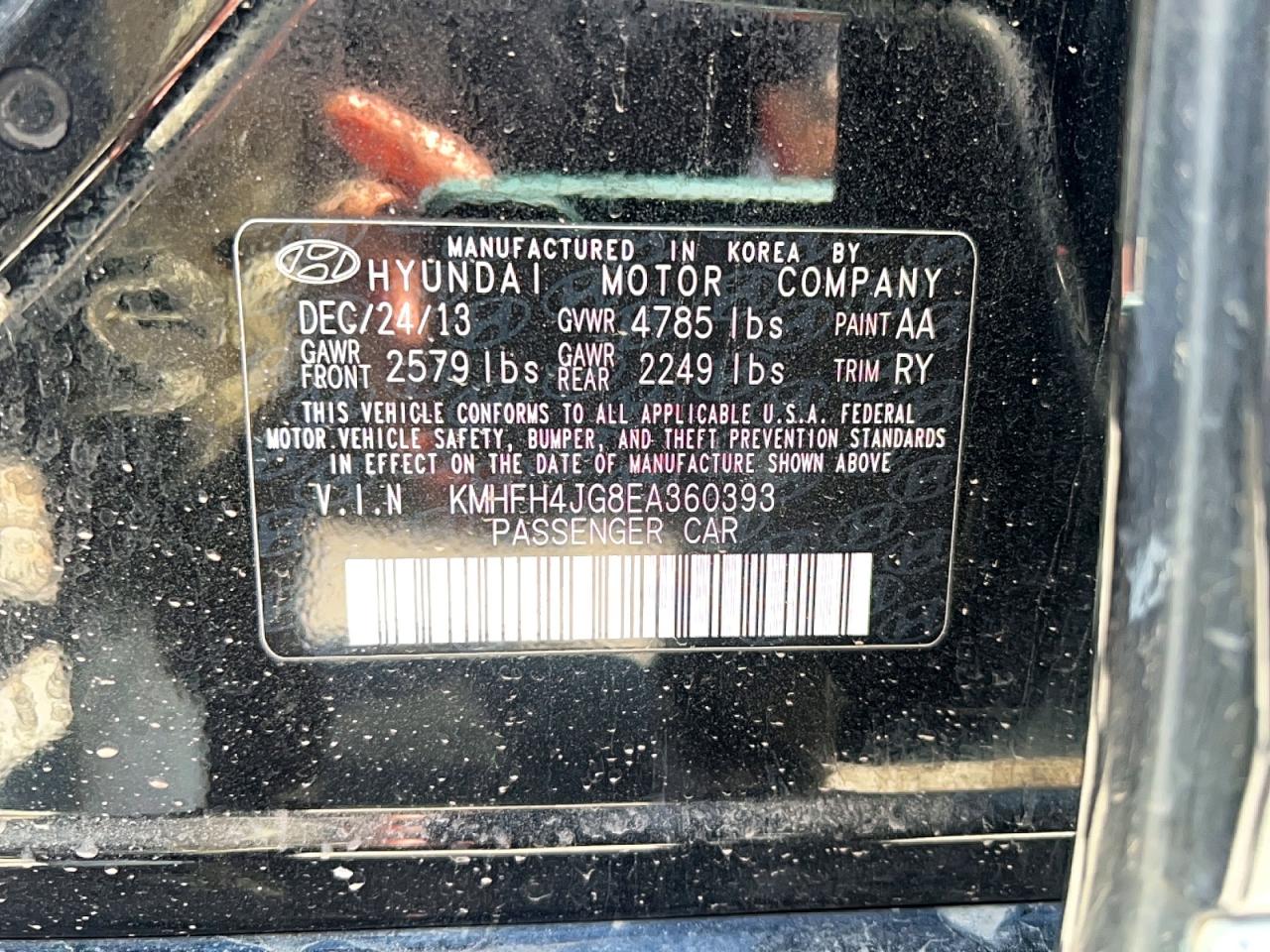 2014 Hyundai Azera Limited Black vin: KMHFH4JG8EA360393