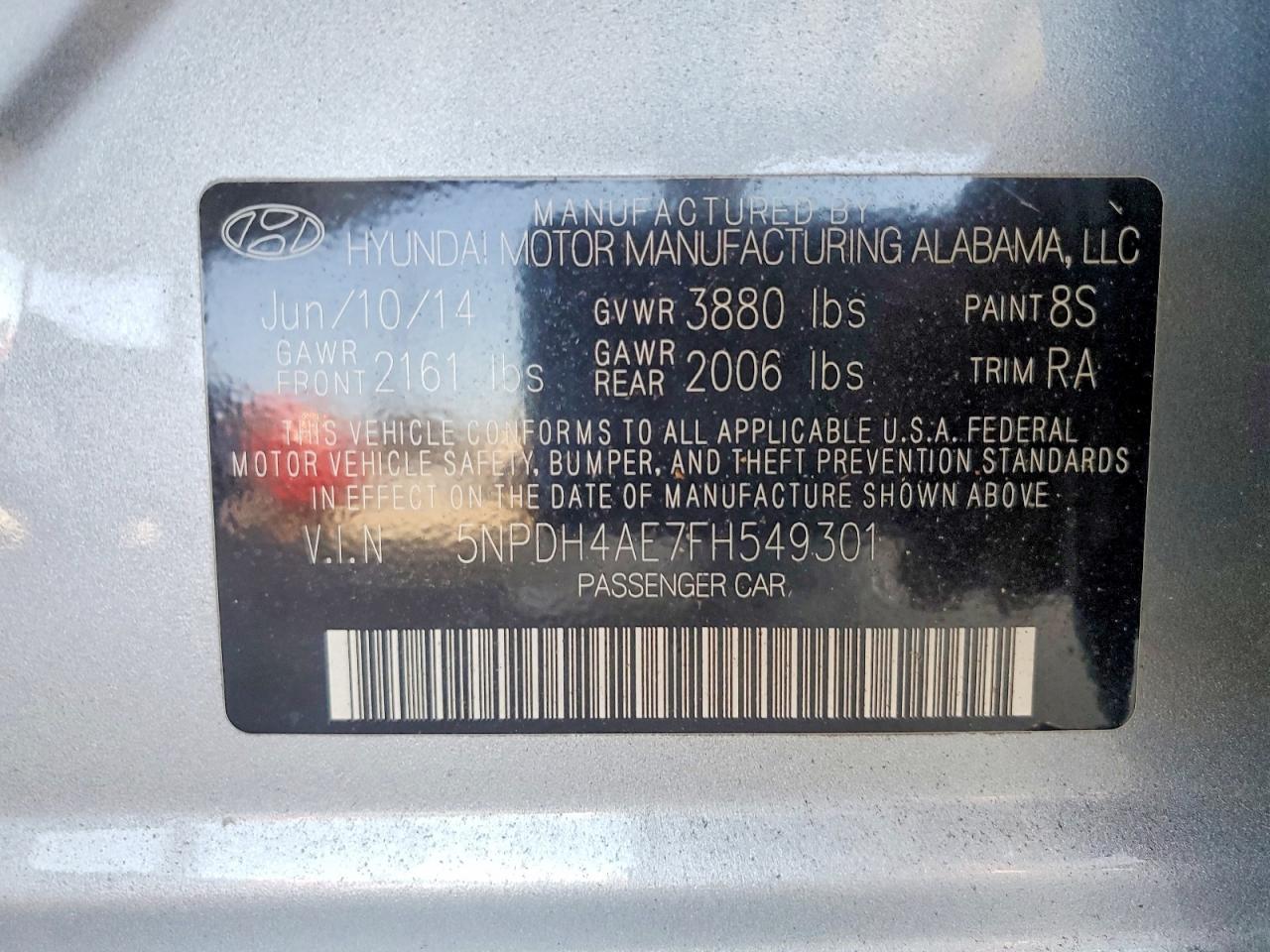 2015 Hyundai Elantra Se Gray vin: 5NPDH4AE7FH549301