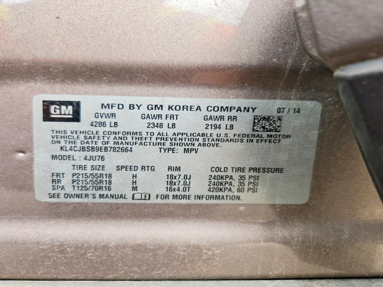 2014 Buick Encore Convenience Gray vin: KL4CJBSB9EB782664