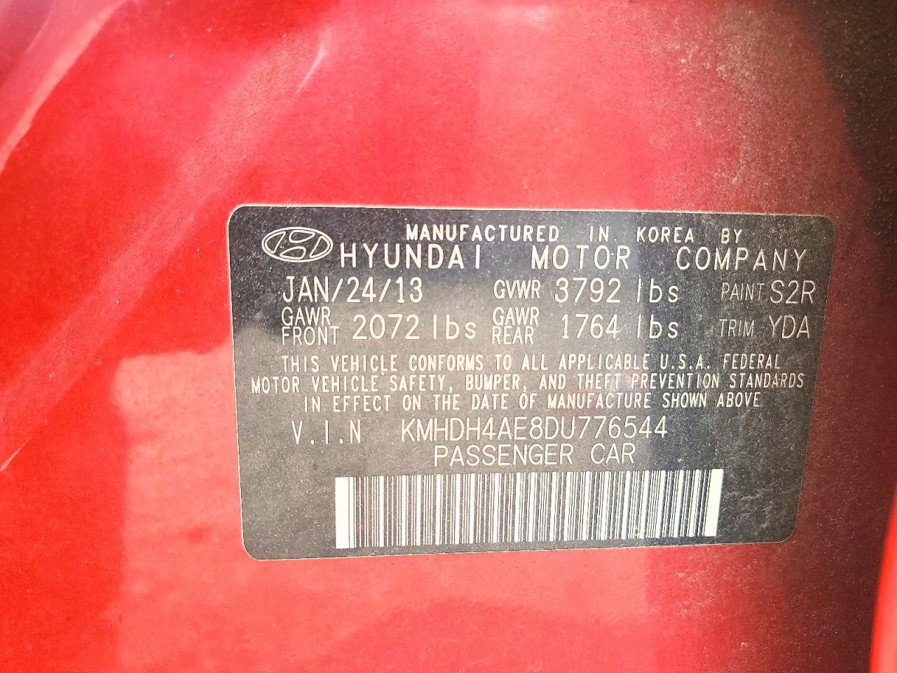 2013 Hyundai Elantra Gls Red vin: KMHDH4AE8DU776544