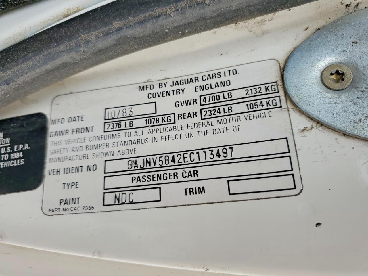 1984 Jaguar Xjs White vin: SAJNV5842EC113497