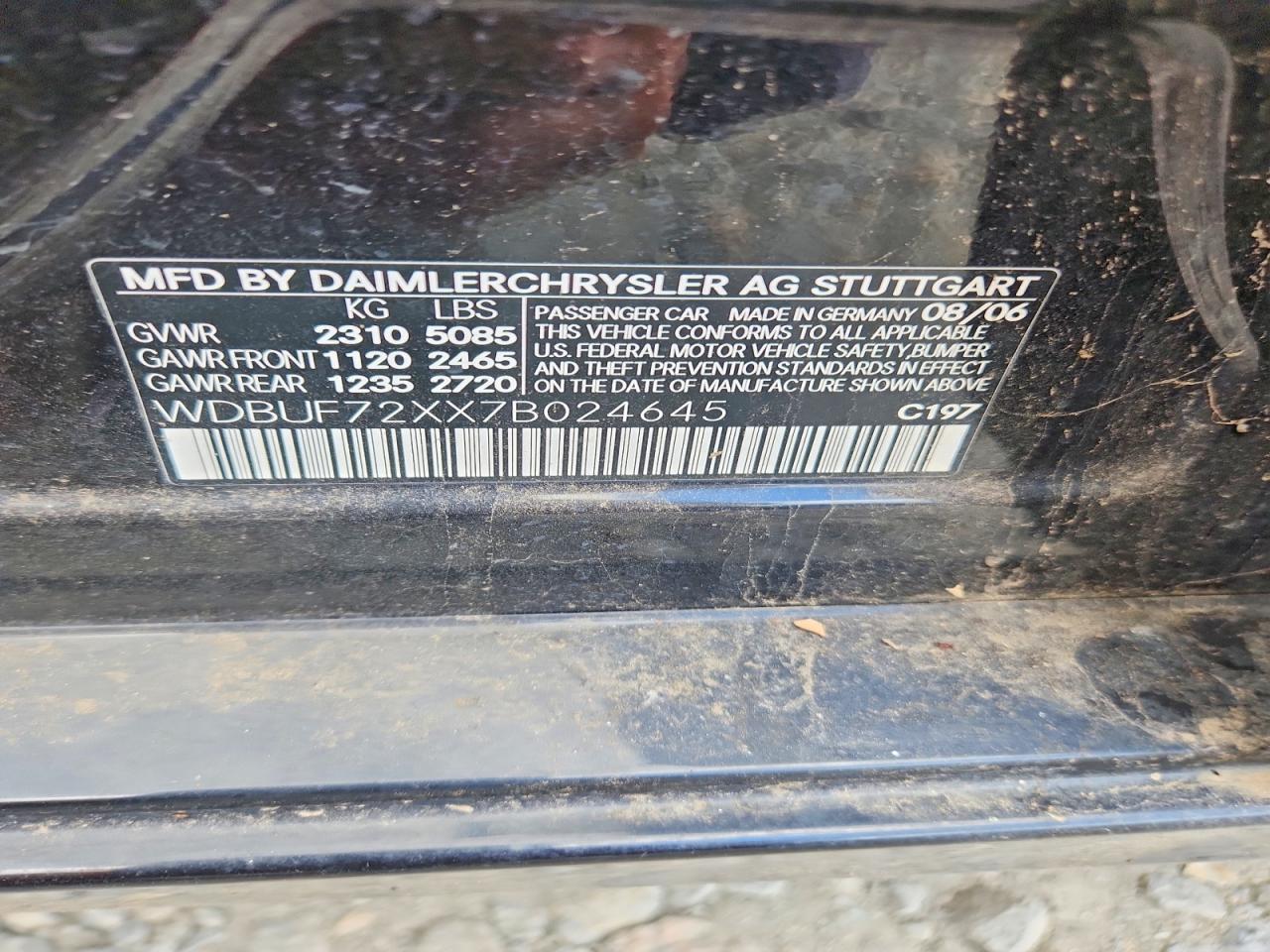 2007 Mercedes-benz E 550 Черный vin: WDBUF72XX7B024645