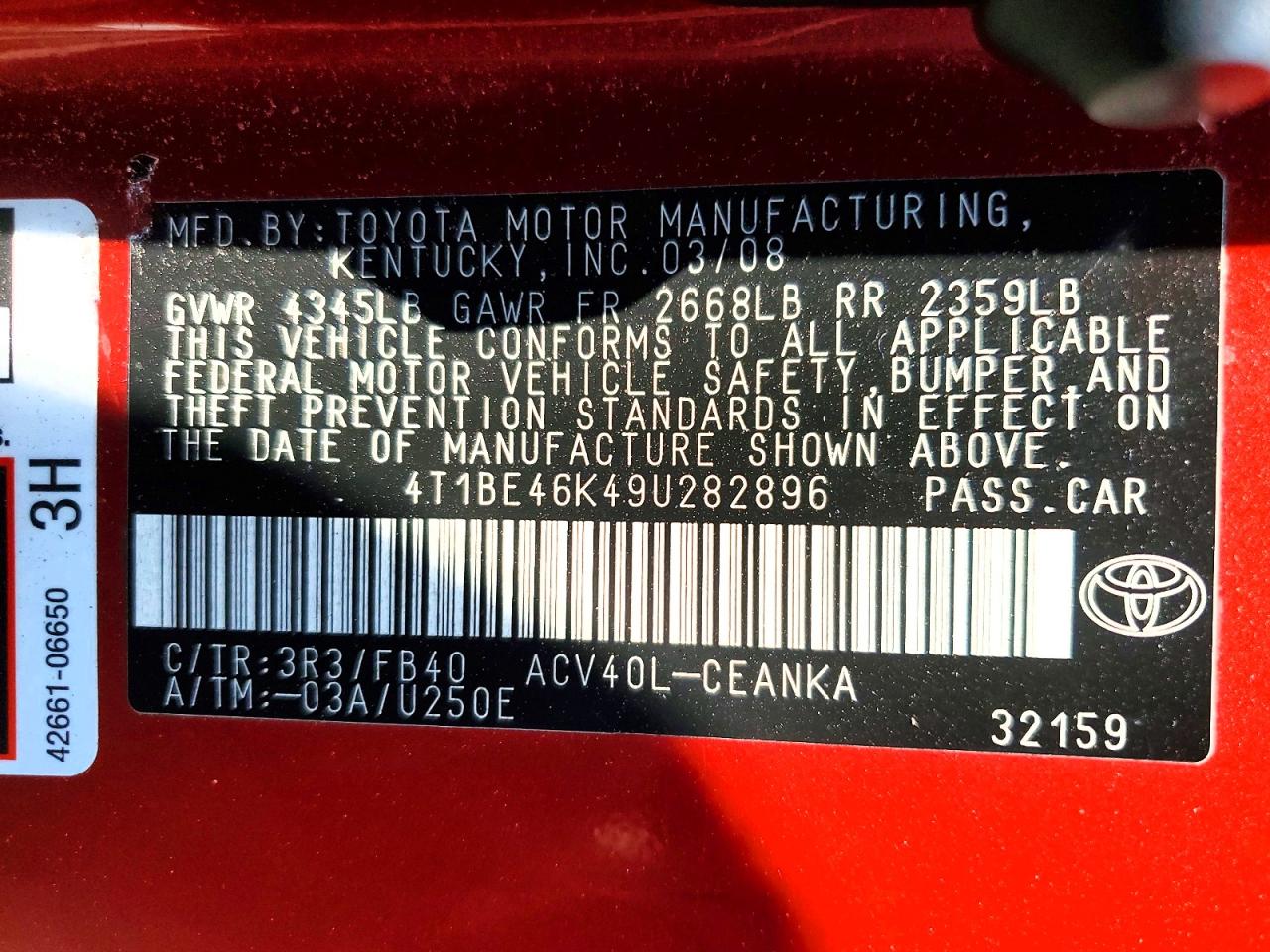 2009 Toyota Camry Le Red vin: 4T1BE46K49U282896