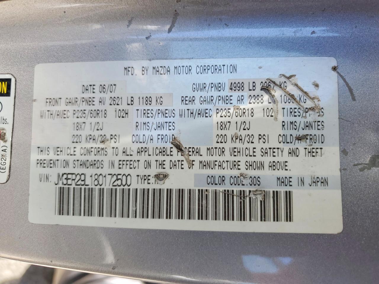 2008 Mazda Cx-7 Gray vin: JM3ER29L180172500
