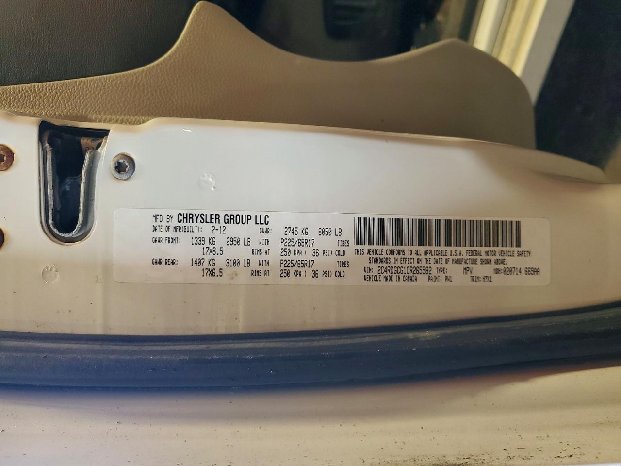 2012 Dodge Grand Caravan Sxt White vin: 2C4RDGCG1CR265582