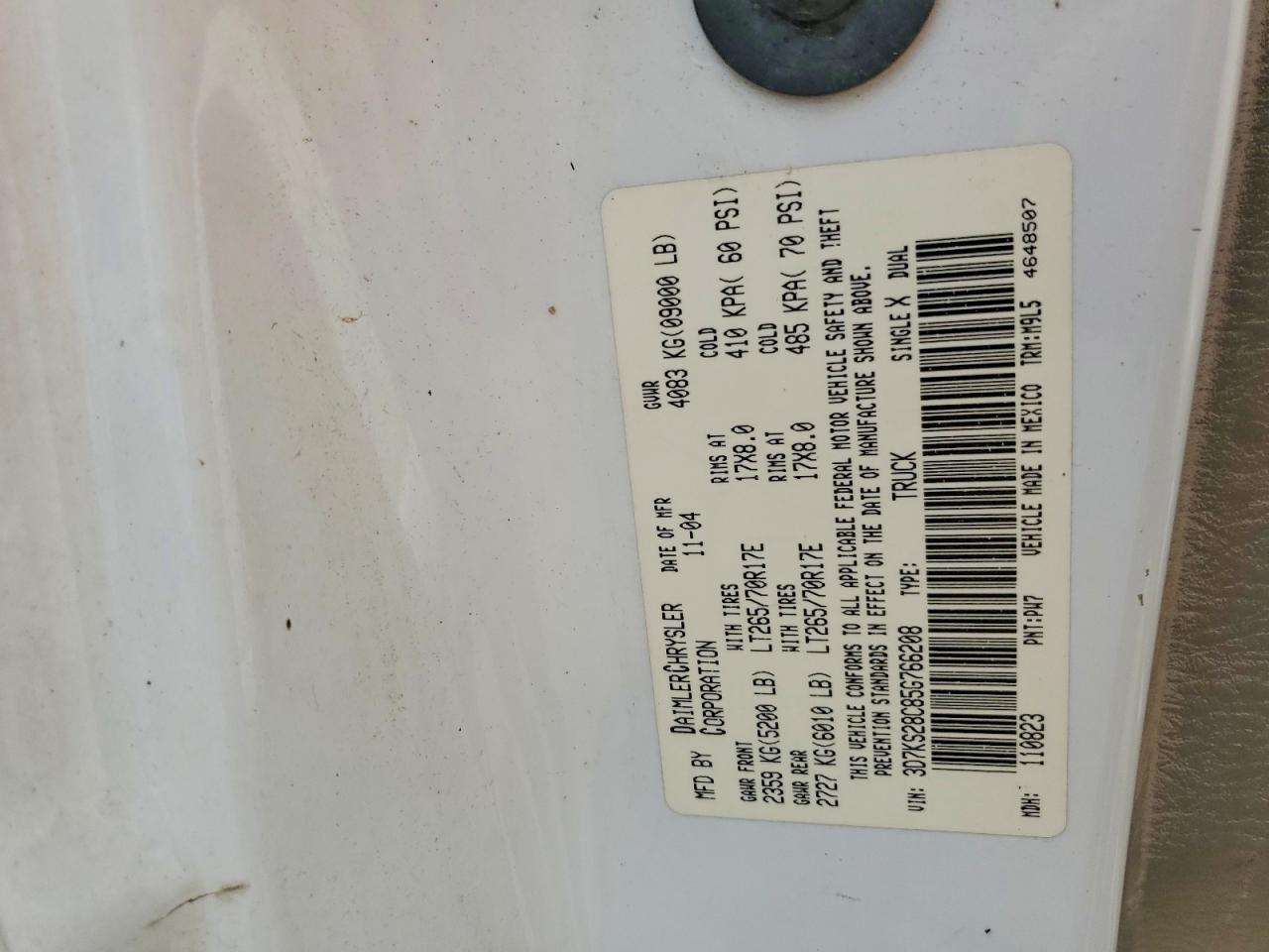 2005 Dodge Ram 2500 St White vin: 3D7KS28C85G766208