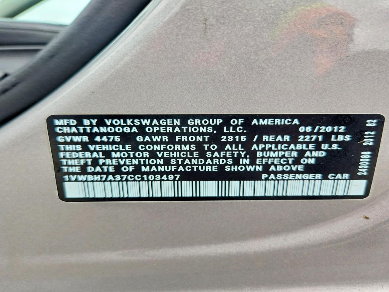 2012 Volkswagen Passat Se Silver vin: 1VWBH7A37CC103497