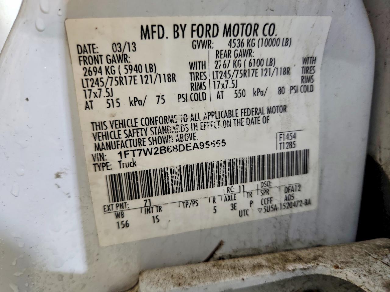 2013 Ford F250 Super Duty Белый vin: 1FT7W2B68DEA95555