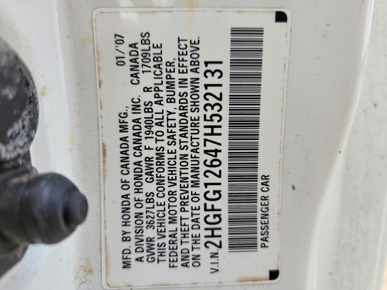 2007 Honda Civic Lx White vin: 2HGFG12647H532131