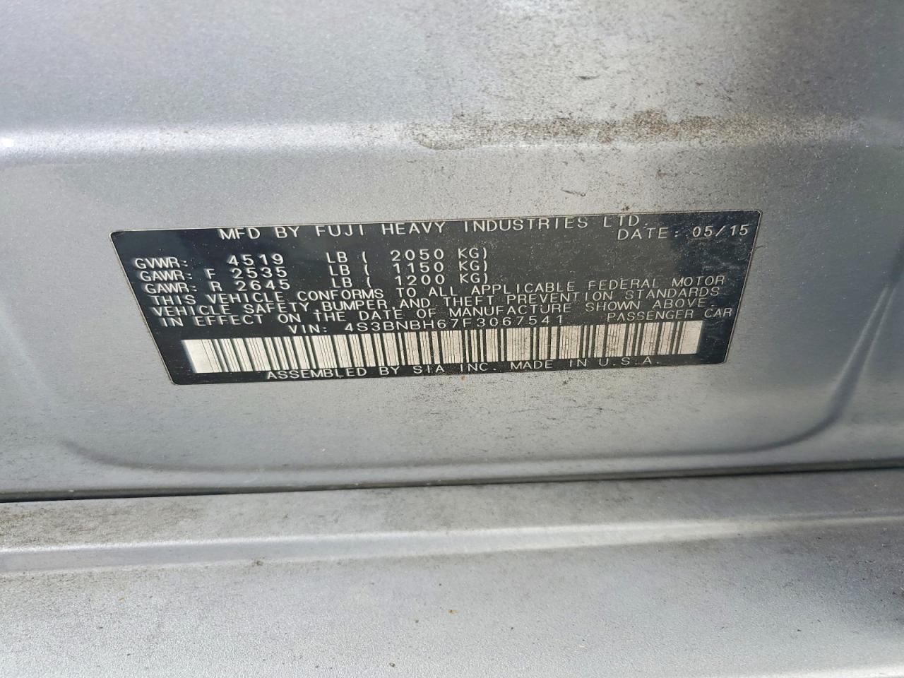 2015 Subaru Legacy 2.5i Premium Gray vin: 4S3BNBH67F3067541