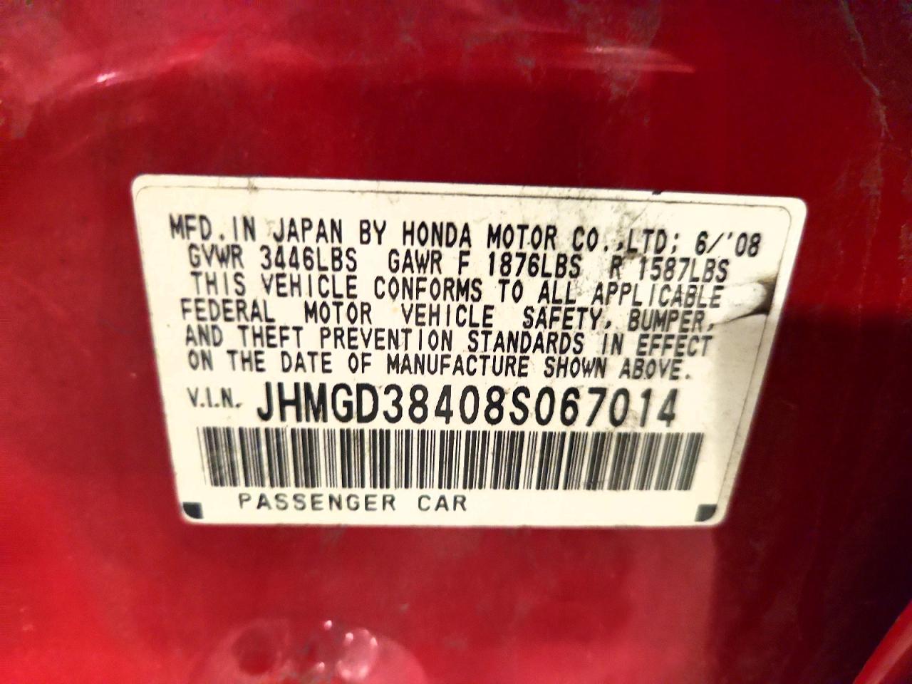 2008 Honda Fit Red vin: JHMGD38408S067014