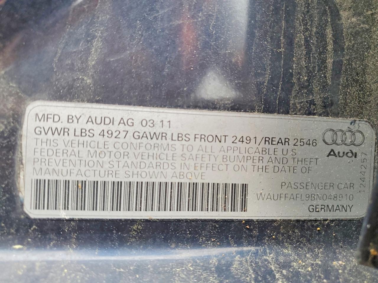 2011 Audi A4 Premium Plus Blue vin: WAUFFAFL9BN048910
