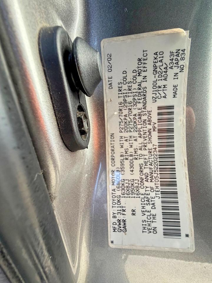 2002 Toyota Land Cruiser Silver vin: JTEHT05J522022347