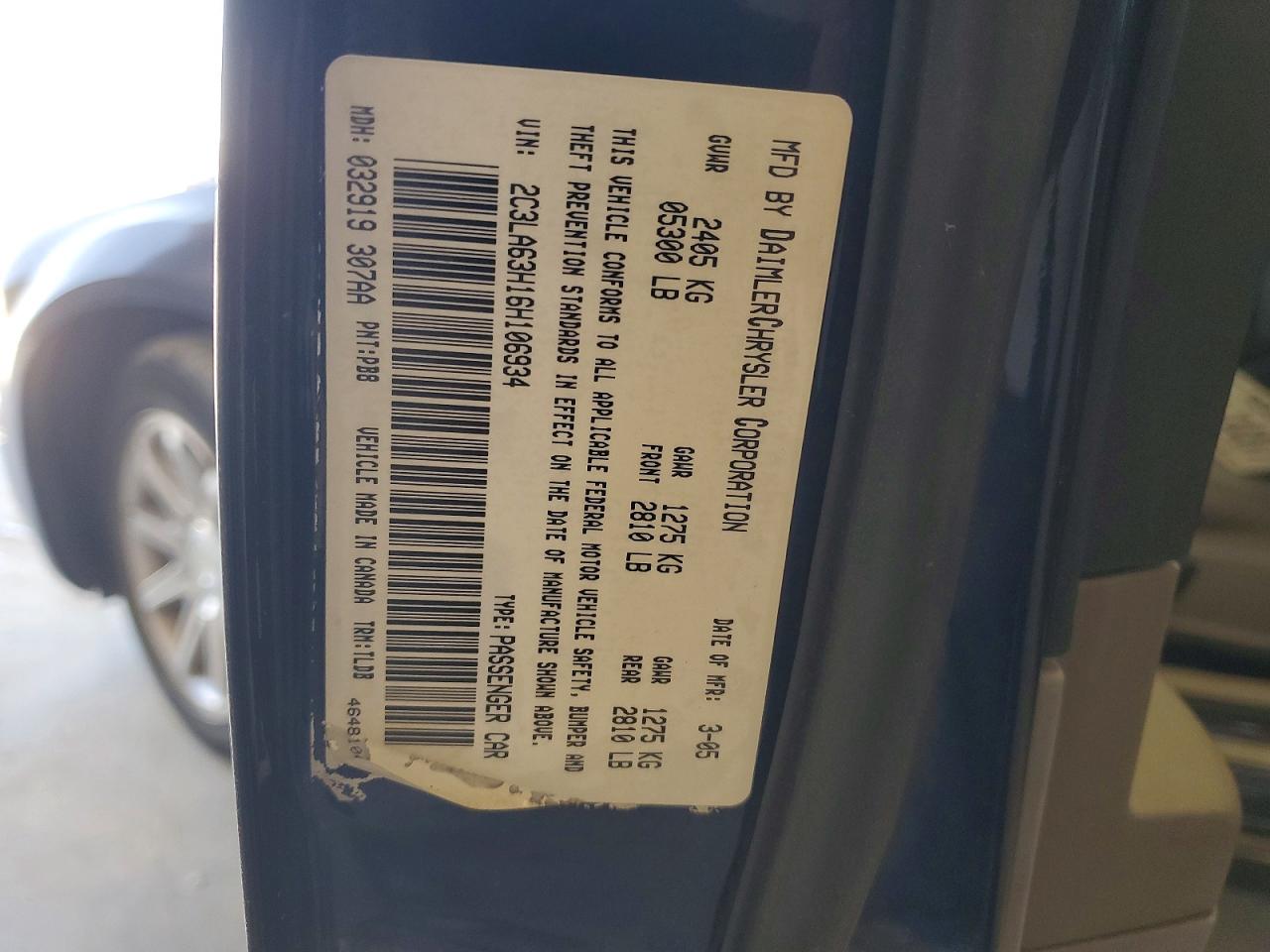 2006 Chrysler 300c Blue vin: 2C3LA63H16H106934