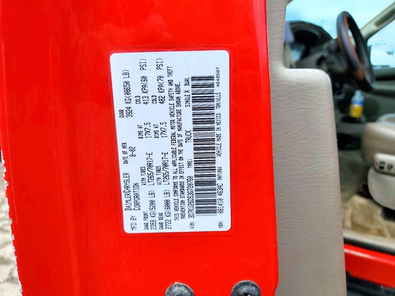 2003 Dodge Ram 2500 St Red vin: 3D7KU26D53G720760