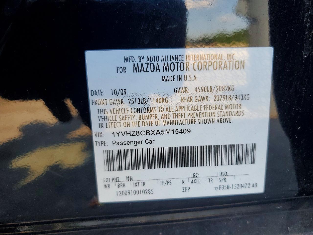 2010 Mazda 6 S Black vin: 1YVHZ8CBXA5M15409