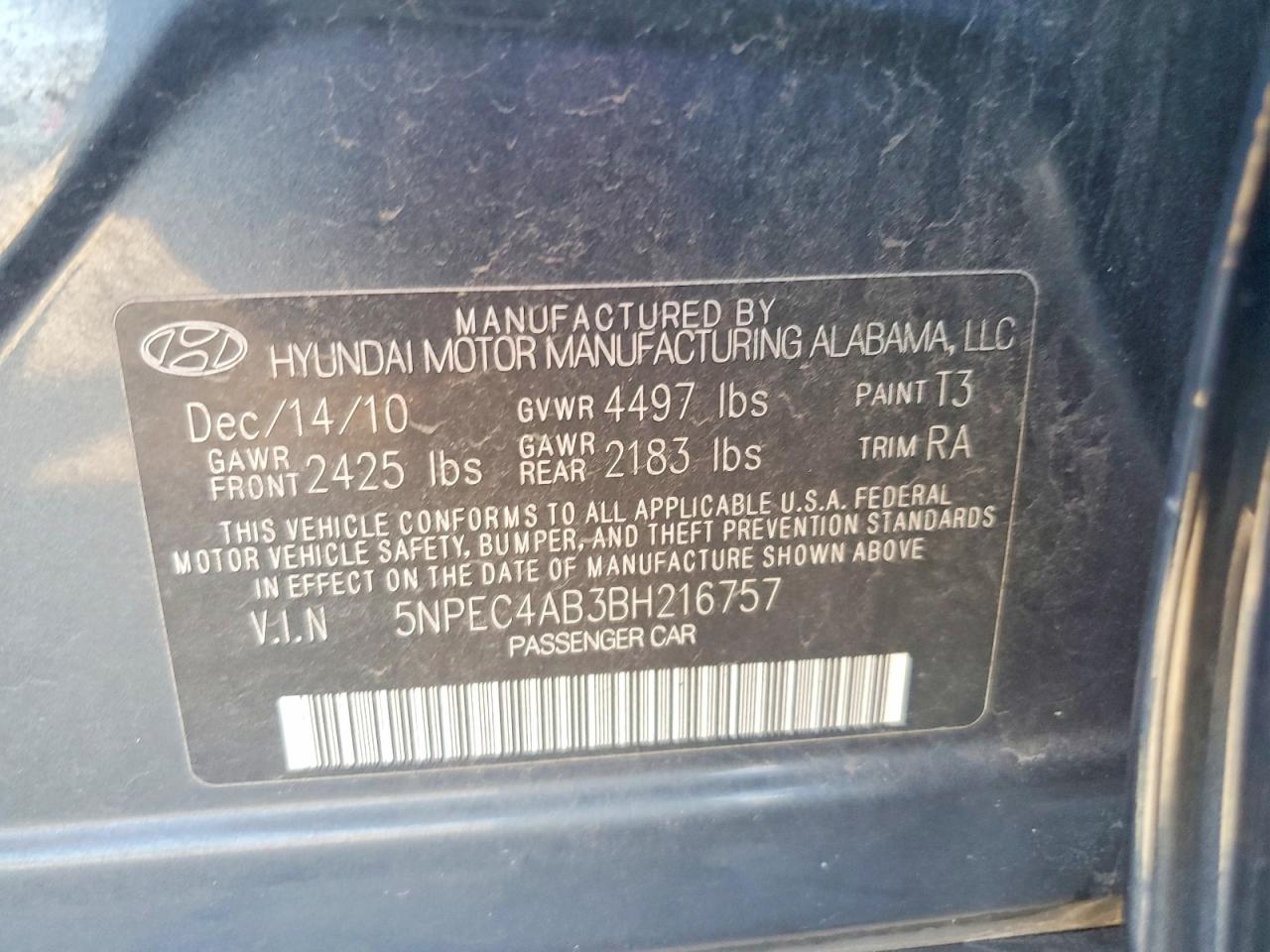 2011 Hyundai Sonata Se 2.0t Blue vin: 5NPEC4AB3BH216757