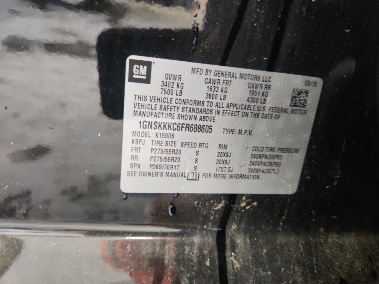 2015 Chevrolet Suburban K1500 Ltz Black vin: 1GNSKKKC6FR688605