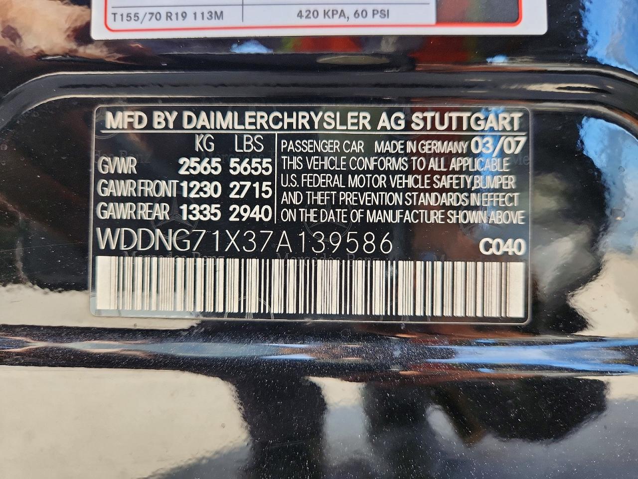 2007 Mercedes-benz S 550 Black vin: WDDNG71X37A139586