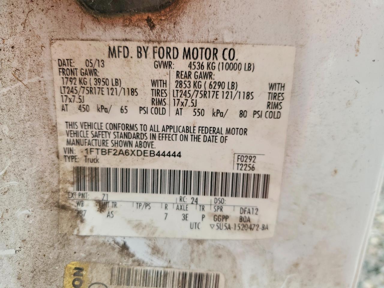 2013 Ford F250 Super Duty White vin: 1FTBF2A6XDEB44444