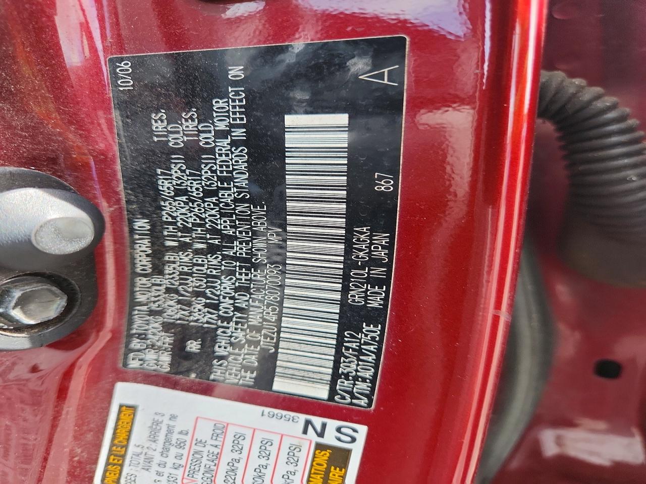 2007 Toyota 4runner Sr5 Red vin: JTEZU14R578070093