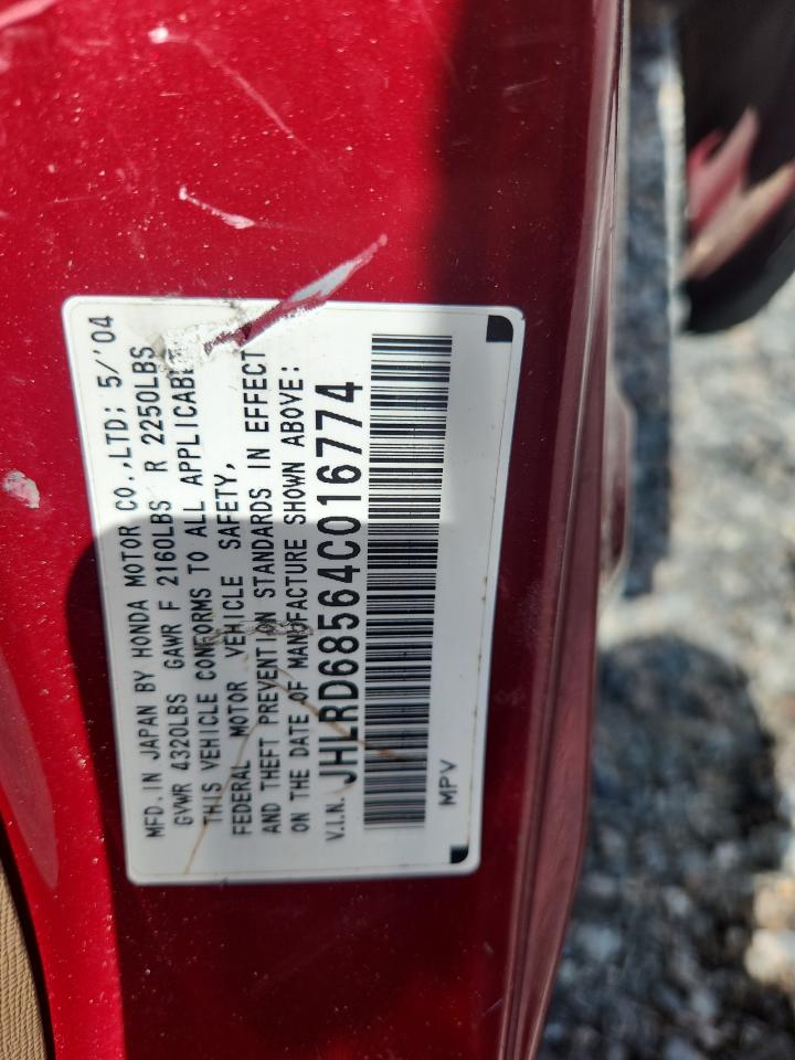 2004 Honda Cr-v Lx Red vin: JHLRD68564C016774