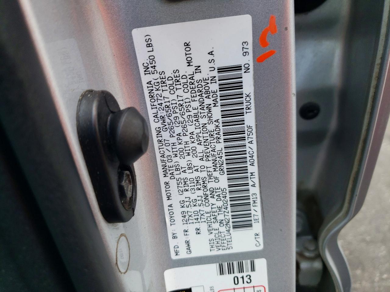 2007 Toyota Tacoma Double Cab Silver vin: 5TELU42N27Z402405