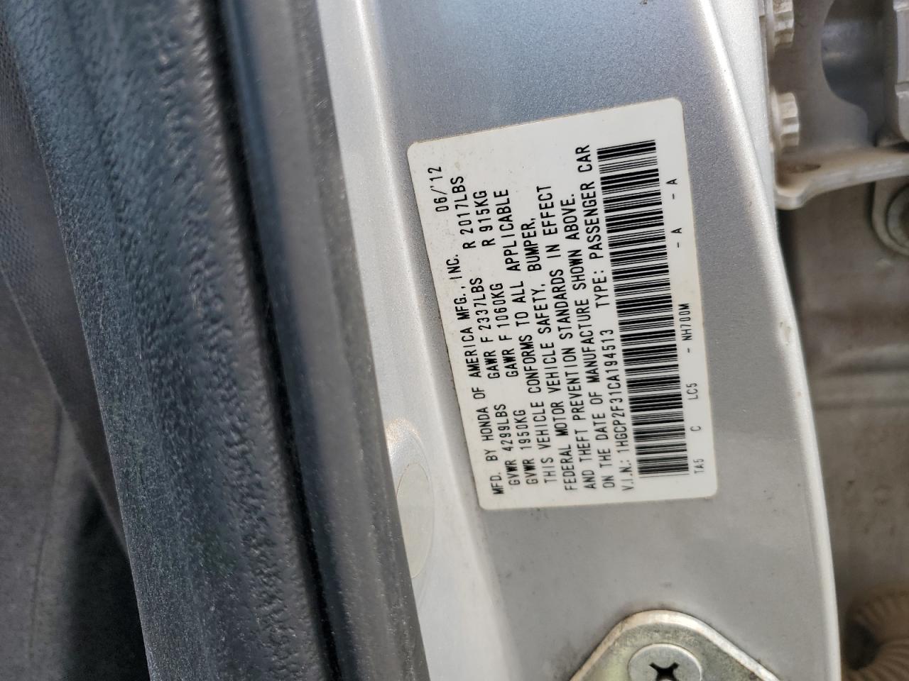 2012 Honda Accord Lx Silver vin: 1HGCP2F31CA194513