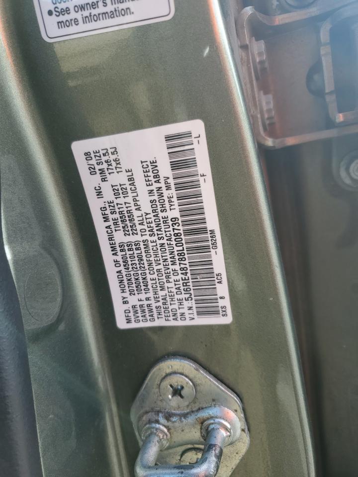 2008 Honda Cr-v Exl Green vin: 5J6RE48788L008739