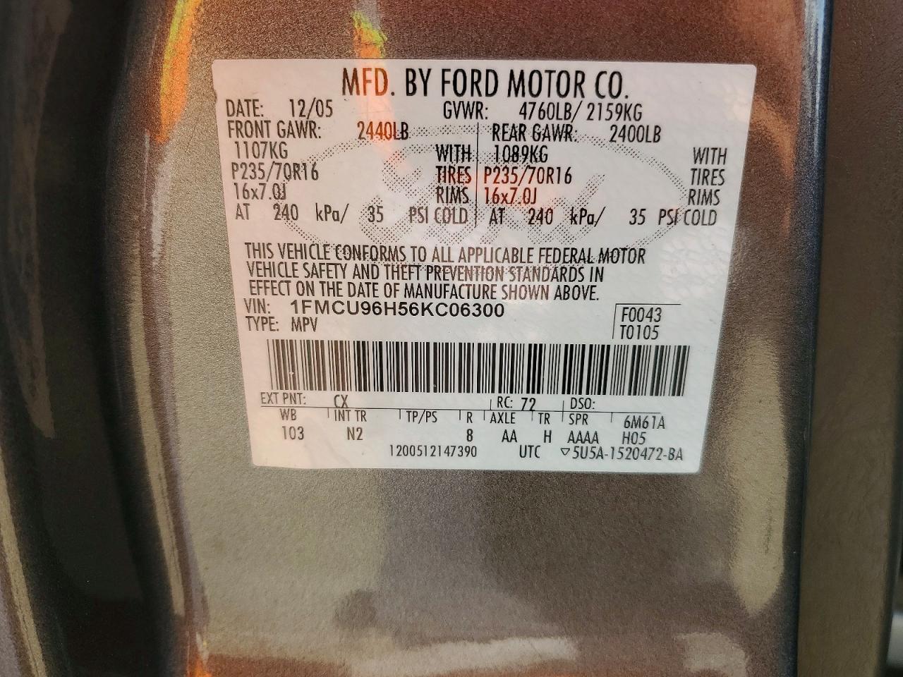 2006 Ford Escape Hev Серый vin: 1FMCU96H56KC06300