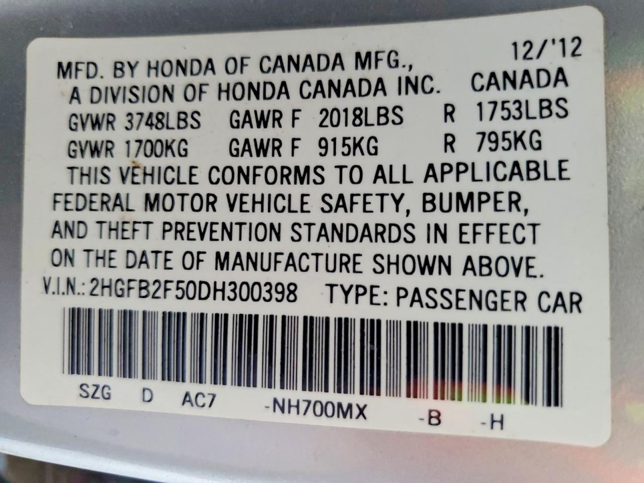 2013 Honda Civic Lx Silver vin: 2HGFB2F50DH300398