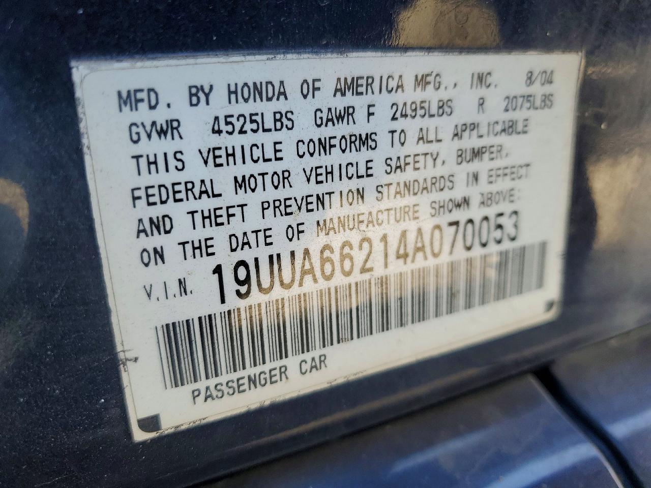 2004 Acura Tl Blue vin: 19UUA66214A070053