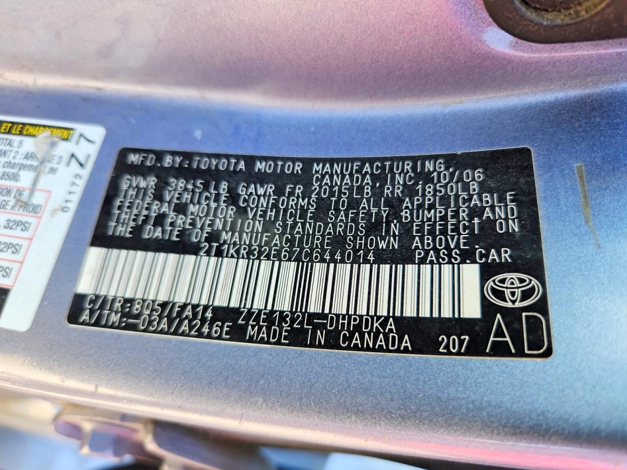 2007 Toyota Corolla Matrix Xr Blue vin: 2T1KR32E67C644014