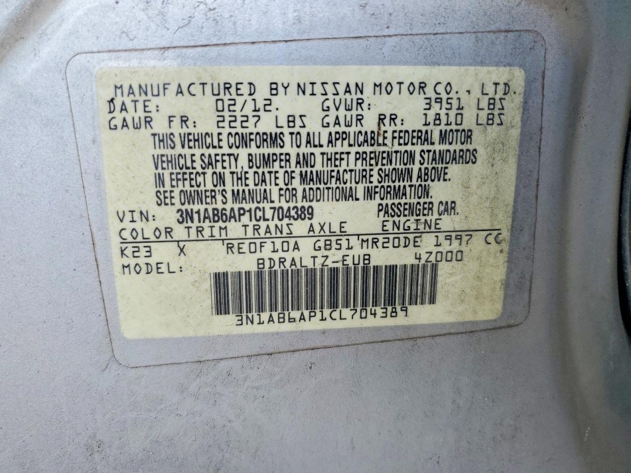2012 Nissan Sentra 2.0 Silver vin: 3N1AB6AP1CL704389