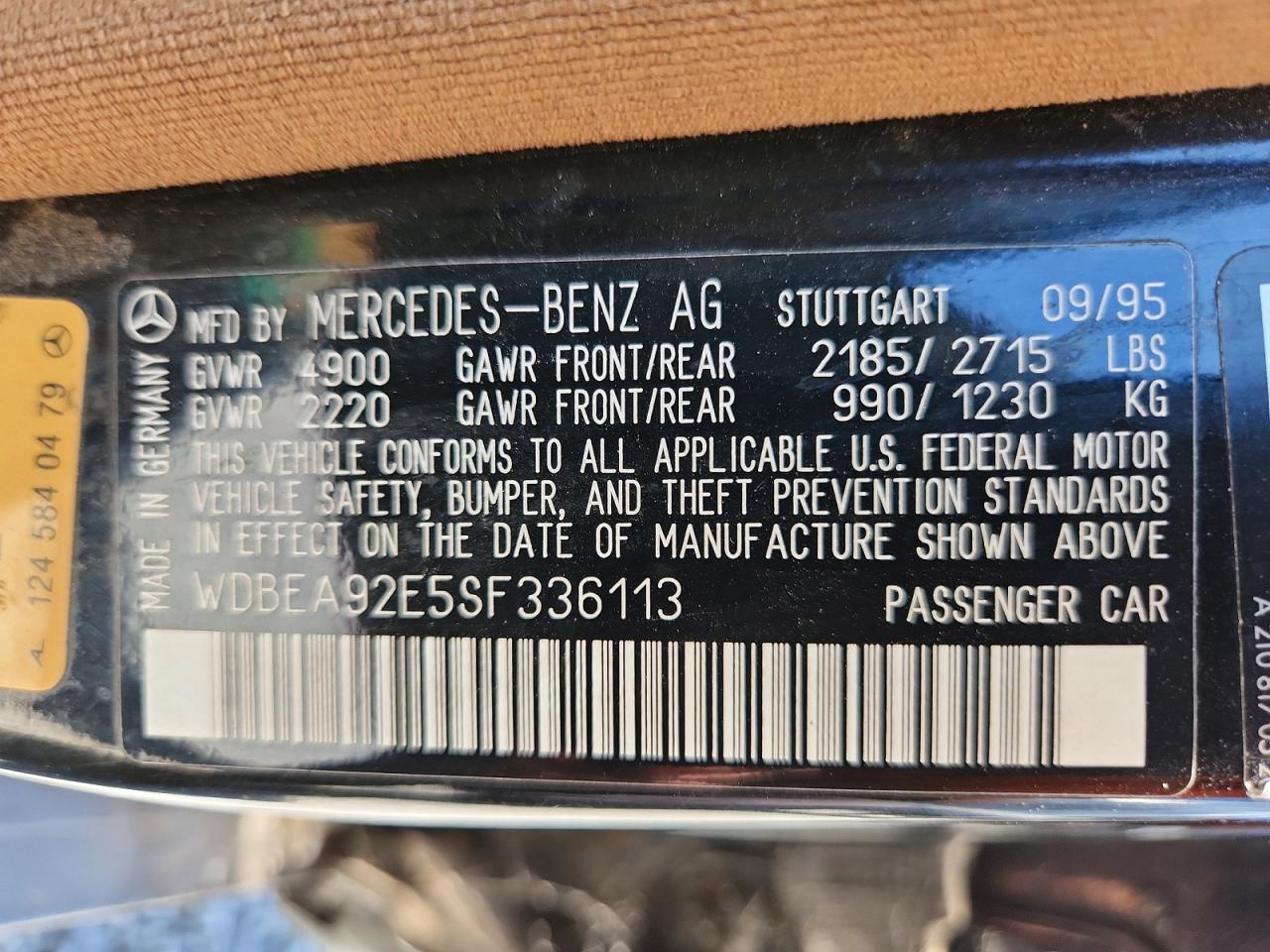 1995 Mercedes-benz E 320 Черный vin: WDBEA92E5SF336113