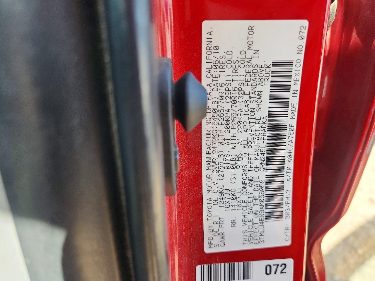 2010 Toyota Tacoma Double Cab Red vin: 3TMLU4EN9AM056059