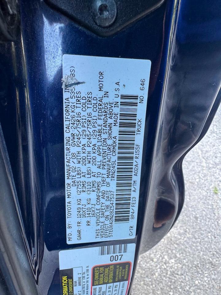 2008 Toyota Tacoma Access Cab Blue vin: 5TEUX42N28Z547537