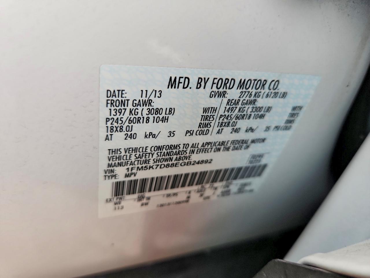 2014 Ford Explorer Xlt White vin: 1FM5K7D88EGB24892