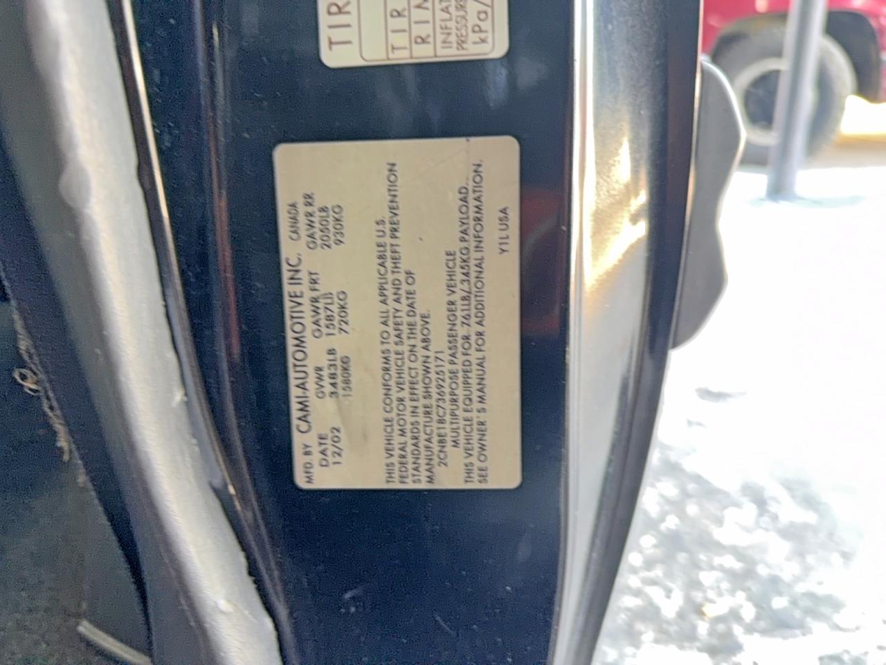 2003 Chevrolet Tracker Black vin: 2CNBE18C736925171