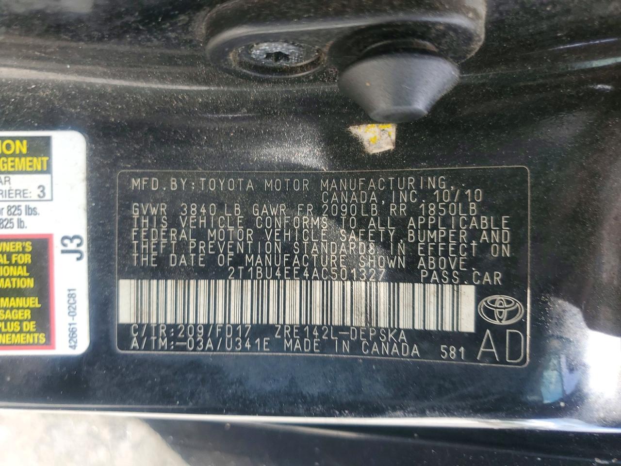 2010 Toyota Corolla S Black vin: 2T1BU4EE4AC501327