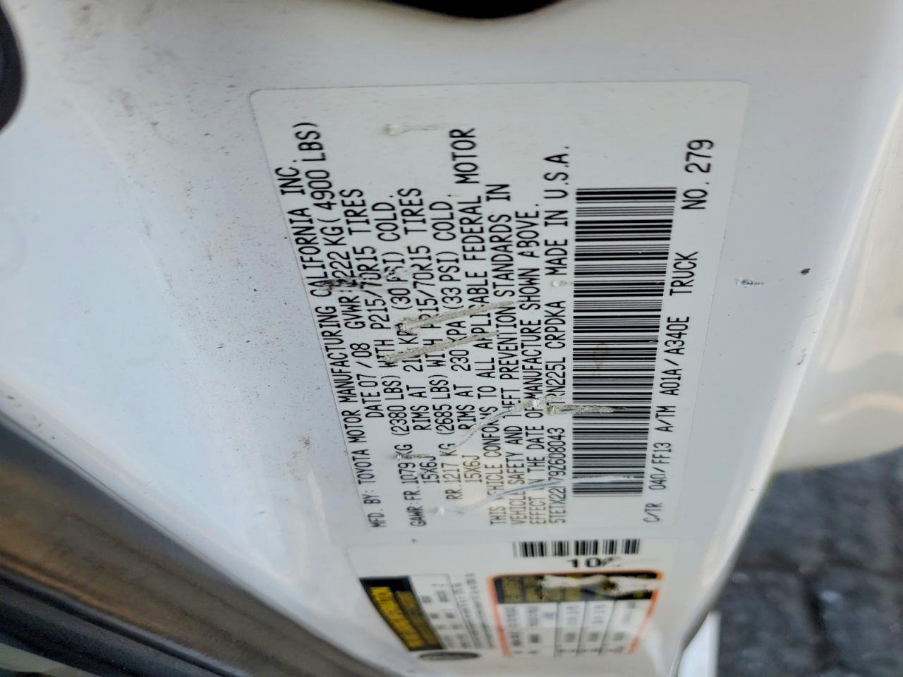 2009 Toyota Tacoma Access Cab White vin: 5TETX22N79Z608043