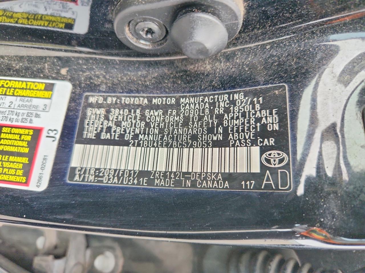 2011 Toyota Corolla S Black vin: 2T1BU4EE7BC579053