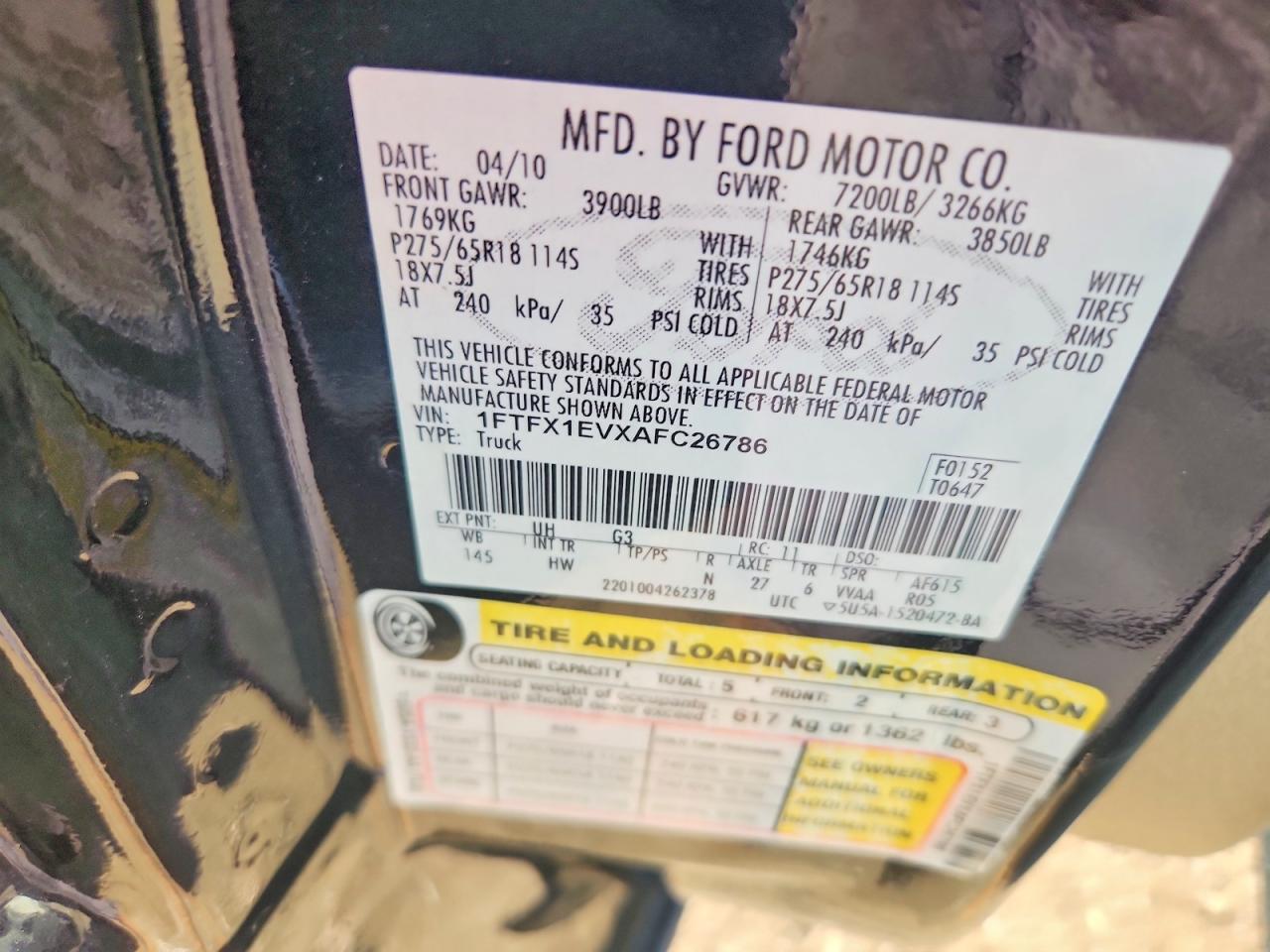 2010 Ford F150 Super Cab Black vin: 1FTFX1EVXAFC26786