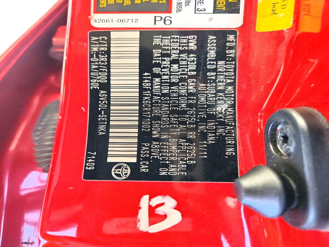 2012 Toyota Camry Le Red vin: 4T4BF1FK6CR171002