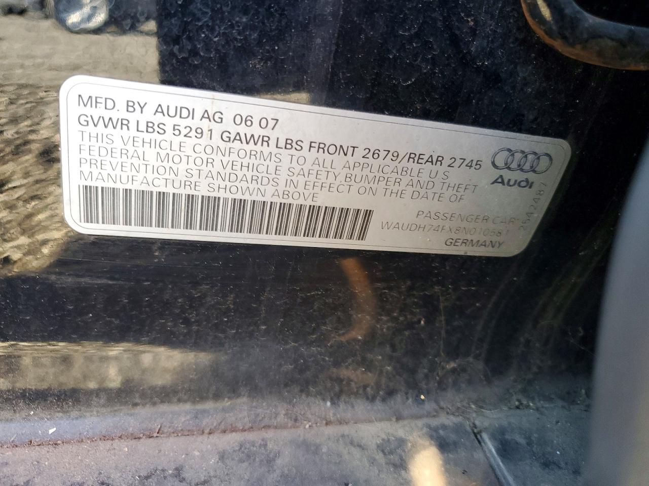 2008 Audi A6 3.2 Quattro Black vin: WAUDH74FX8N010581