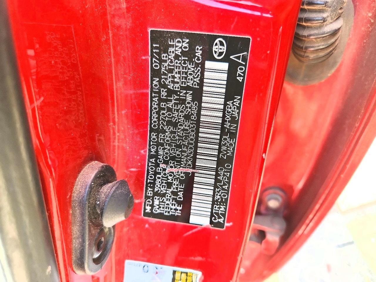 2011 Toyota Prius Five Red vin: JTDKN3DU0B0318485