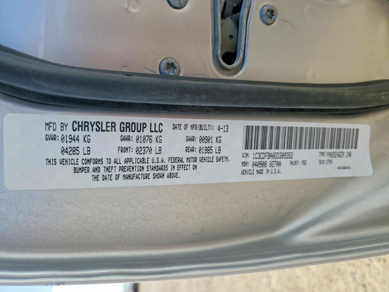 2013 Dodge Dart Sxt Silver vin: 1C3CDFBA0DD309352