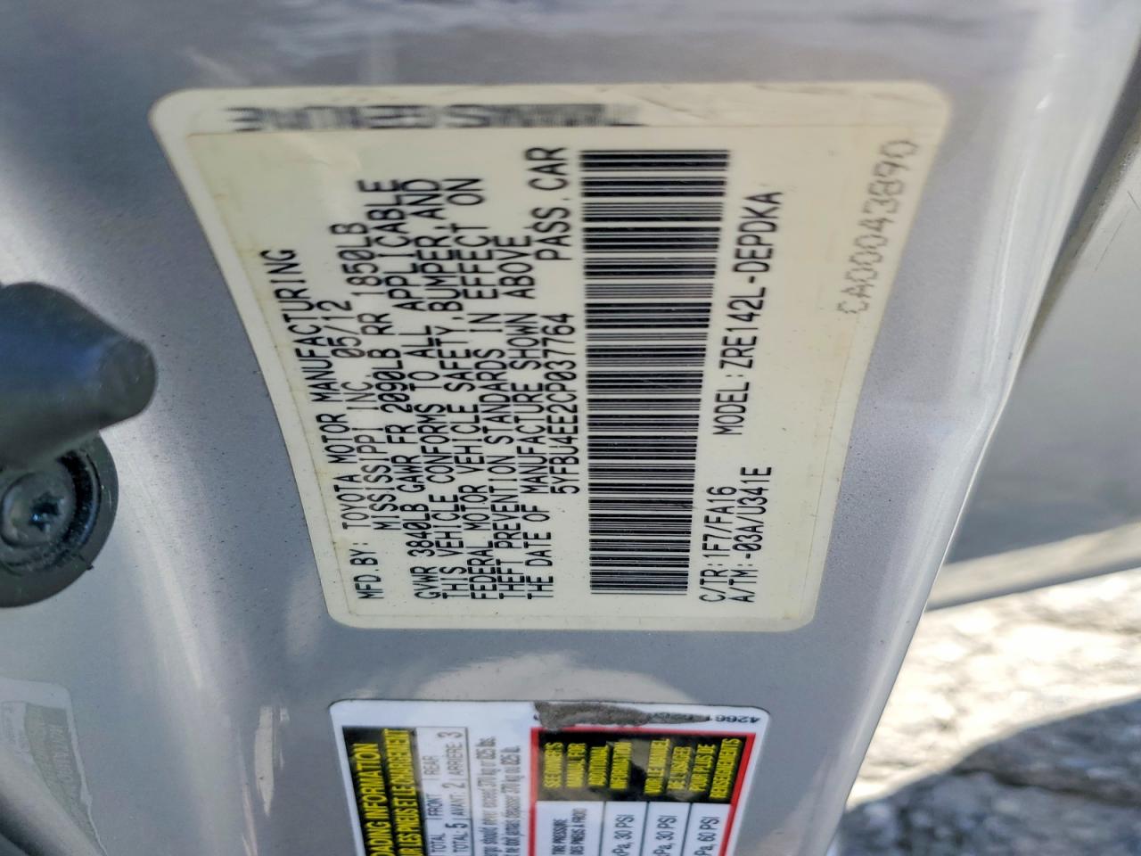 2012 Toyota Corolla L Серебряный vin: 5YFBU4EE2CP037764