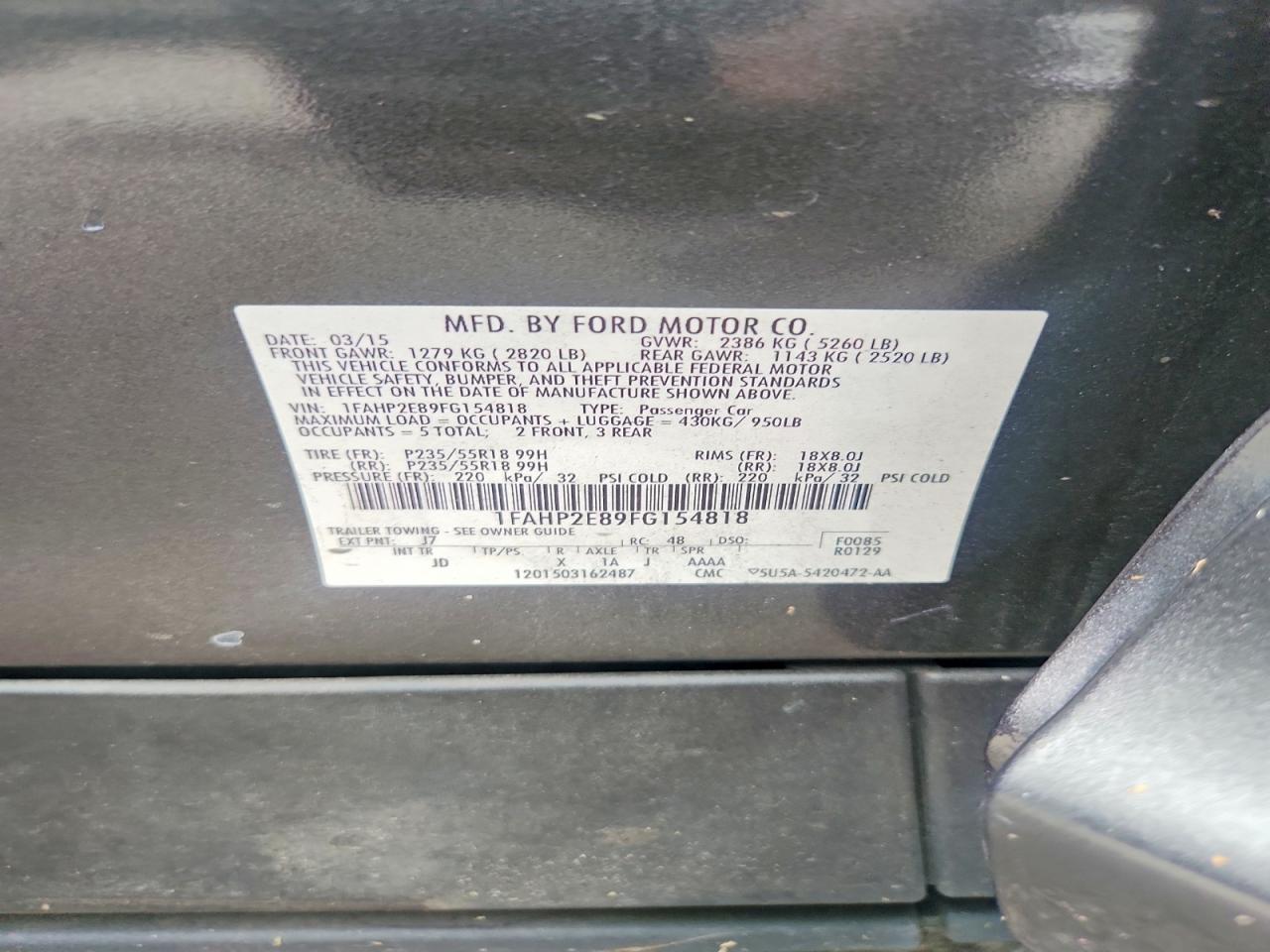 2015 Ford Taurus Sel Серый vin: 1FAHP2E89FG154818